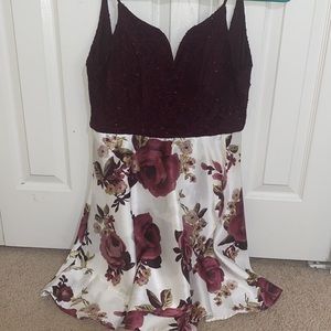 Floral burgundy hoco dress